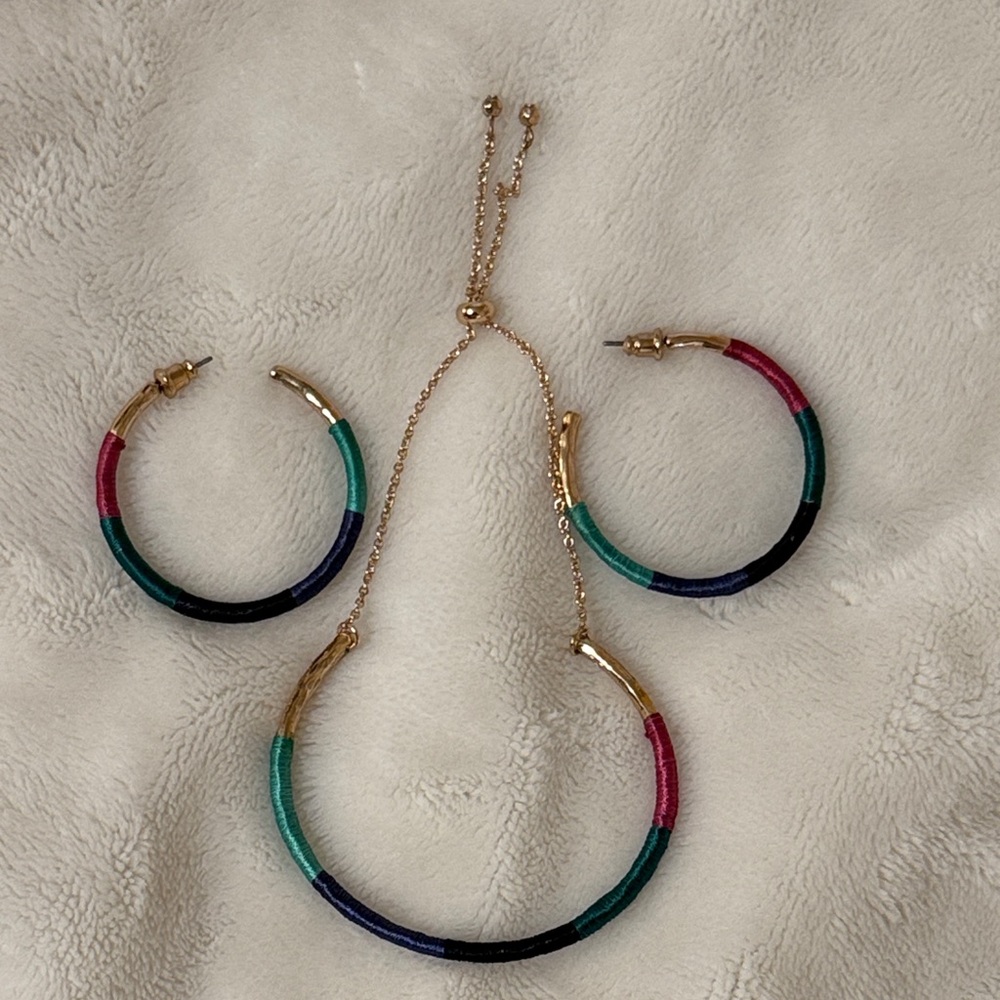 Multicolor Hoop and Bracelet Set